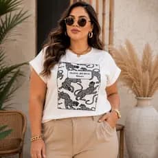 Blusa Manga Japonesa Plus Size Estampa Tigres Preto Animal Print Tecido 100% Algodão