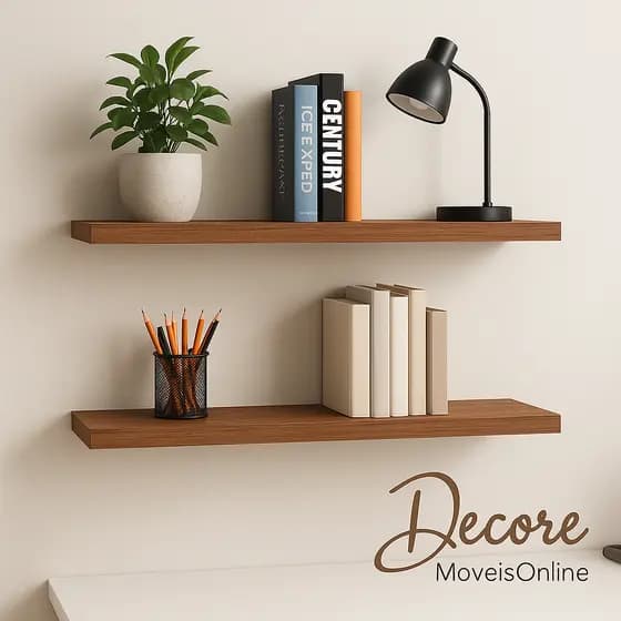 Kit 2 Prateleiras MDF Freijó 100x20cm — Suporte Invisível, Decoração Moderna