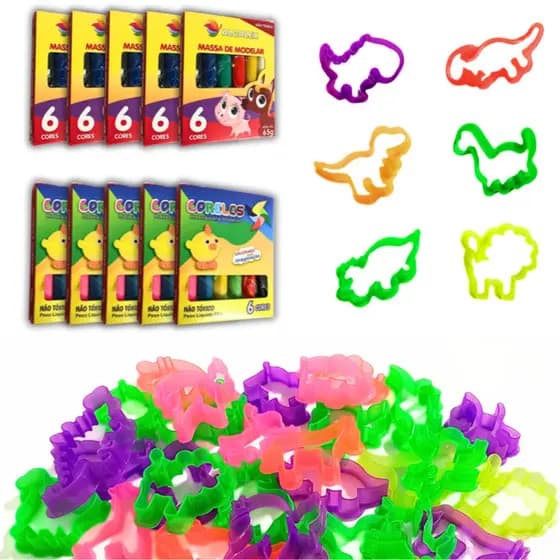 Kit 30 Unidades de Massinha de Modelar 65g Alcalex 5 Cx + 30 Cortador Forminha Molde Kit Festa Lembrancinha Criança