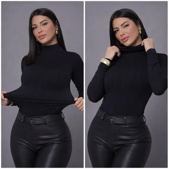 Body Femenino Gola Alta Manga Longa Canelado Ribana Premium Inverno Ajustado Elegante Moda Outono Inverno