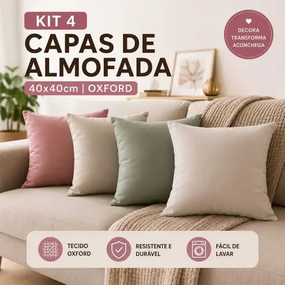 kit 4 Capas de Almofadas Decorativa 40x40 Oxford Premium liso
