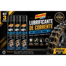 Kit 3 Lubrificante de Corrente Mundial Prime MP1 300ml Anticorrosivo Alta Aderência