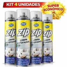 Kit 4 Limpa Estofados Zip 300ml Sofá, Carro, Colchão, Carpete, Cortina, Tapete, Teto de Carro, Banco