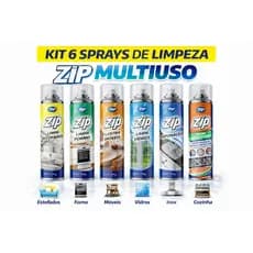 Kit Limpeza Completa ZIP Limpa Estofados+Vidros+Forno +Saponáceo +Desengordurante+Lustra Móveis