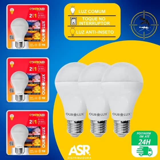 Kit 3 Lâmpadas Anti inseto 9W Controled 6500k 1 Ano de Garantia Branca Fria / Branca Quente
