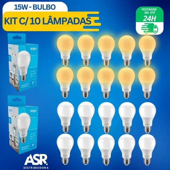 KIT 10 Lâmpadas 15W 6500K - 3000k - Branco Frio 110/220v Produto c/Garantia