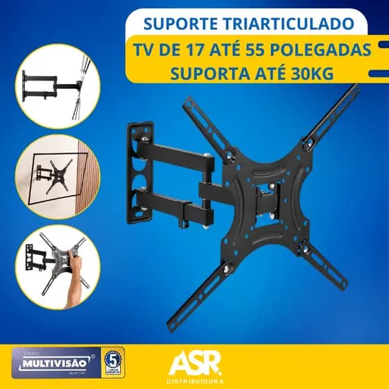 Suporte Triarticulado C/Inclinação de 14 a 55 Ajustável Inclinável Reforçado 30kg Tv Monitor