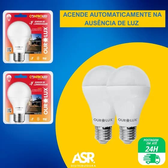 Kit 2 Lâmpadas Sensor de Luminosidade 9w Controled Branca Fria / Branca Morna