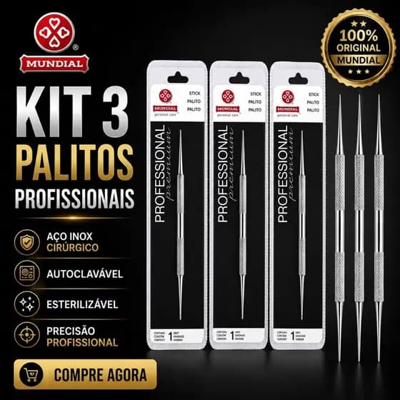 Palito P/Remoção de Esmalte 375M Profissional Mundial Aço Cirúrgico Inox Autoclave Esterilizável