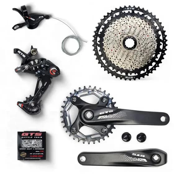 Kit Relação 12v GTS 1x12 C/ Alavanca e Corrente + Cassete 11x50 + Pedivela 34D Ponta Quadrada