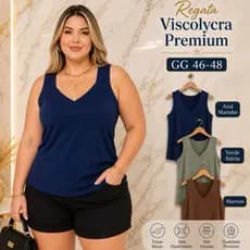Regatas Decote V Plus Size GG 46-48 Viscolycra Premium | Confortável, Caimento Perfeito