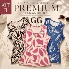 Kit 3 Blusas Regata Feminina Viscolycra Estampas Sortidas Até 48 GG Conforto e Elegância