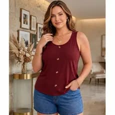 Regata Feminina Plus Size Lumière Premium Alça com Botões Decorativos Viscolycra Premium GG 46 48