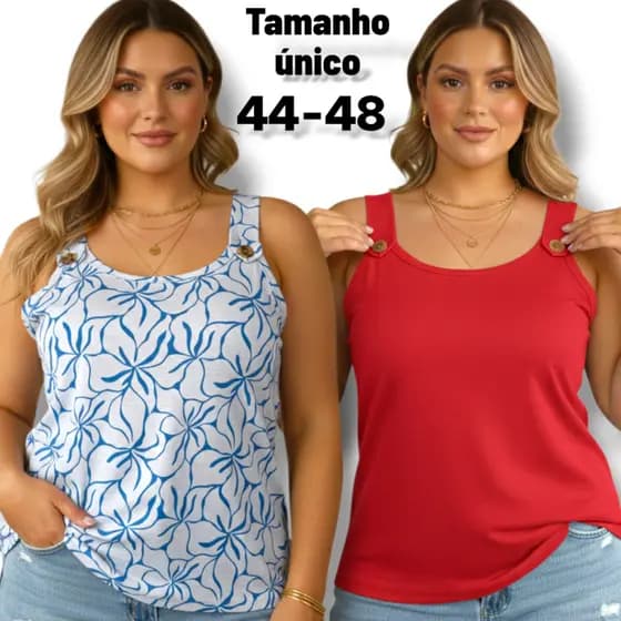 Regata Feminina Plus Size Elegante 44-48 Modelo Exclusivo em Regata Lisa e Estampado GG