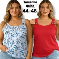 Regata Feminina Plus Size Elegante 44-48 Modelo Exclusivo em Regata Lisa e Estampado GG