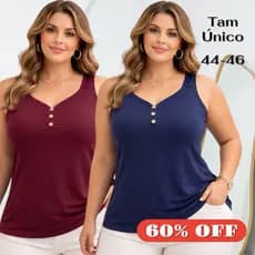 Regata Feminina Plus Size Essence 3 B Decote V Básica Elegante Confortável Moda Verão Casual