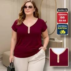 Blusa Feminina Plus Size Viscolycra Premium Gola Botões Elegante Casual Confortável