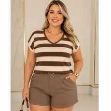 Blusa T-Shirt Plus Size Feminina  Decote V Manga Japonesa Viscolycra Premium GG 44 46 48