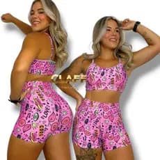Conjunto Academia Short Cintura Alta e Top Fitness
