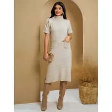 Vestido Midi Longo Gola Alta Mousse Manga Curta Soltinho Ccb Tricot Life