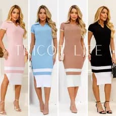 Vestido Evangelica Midi Festa Manga Curta Gola Polo Tubinho Vestido Elegante Evangelico