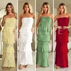 Vestido Feminino Longo Tomara Que Caia Babados Forrado Trico Natal Reveillon Vestido Branco Vermelho