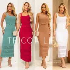 Vestido Midi De Festa Feminino Trico Moda Elegante Alça Luxo Vestido Tubinho Reveillon Virada de Ano