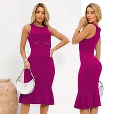 Vestido Midi Feminino De Festa Tricot Modal Curto Elegante Reveillon Virada de Ano Trico Modal