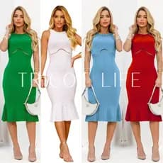 Vestido Midi Reveillon Virada de Ano Trico Modal Feminino De Festa Tricot Modal Curto Elegante
