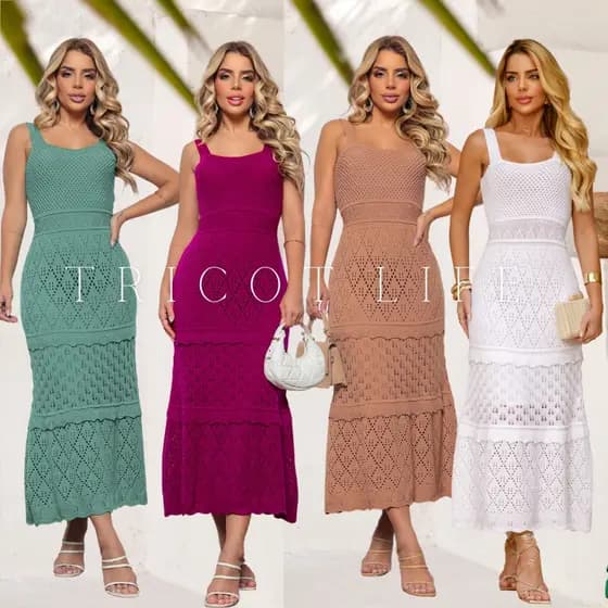 Vestido Midi Feminino Tricô Modal Babados Festa Elegante Boho Chic Longo Forrado Elegante