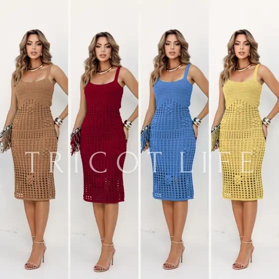 Vestido Midi Feminino De Tricô Modal Forrado Alças Rendado Flor 3D Crochê Elegante Natal Reveillon