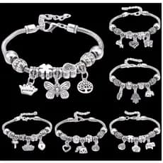 kit 5 Pulseira Berloques Prata Estilo Feminina Presente Pra Mulher