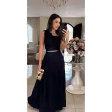 conjunto femenino de saia longa con fenda na frente e cropper