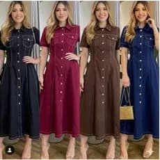 vestido longo chamise botões de frente funcional temdencia 2025