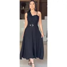 vestido midi laço no ombro ideal pra festas  con cinto de amarração