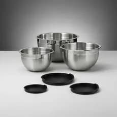 Kit 3 Bowls Aço Inox Com Tampa - Tigela Saladeira Pote Hermético Preparo e Conservação