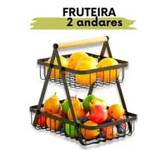 Fruteira de Mesa 2 Andares Preta - Cesta Organizadora Cozinha Estilo Industrial