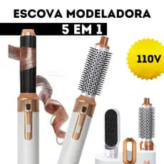 Escova Secador de Cabelo 5 em 1 Multifuncional 110v BRANCO/DOURADO