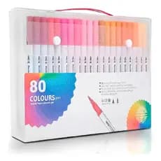 Conjunto de 80 Canetas Coloridas Brush Pen Ponta Dupla Lettering Marcador Desenho