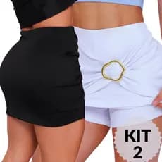 Kit 2 Short Saia Feminino Neoprene com Fivela Dourada Cintura Alta Encorpado Elegante Confortável