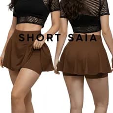 Short Saia Academia Feminino Cintura Alta Suplex Rodado Fitness Tapa Bumbum P AO GG