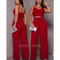 Conjunto Alfaiataria Feminino Calça Pantalona e Cropped Elegante Confortável Luxo Tecido Não Amassa