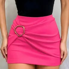 Shorts Saia Feminino Cintura Alta com Fivela Dourada | Modelagem Elegante Casual Verão