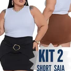 Kit 2 Short Saia Feminino Aniversario Eventos Elegante  Versátil Cintura Alta Plus Size G1-G3