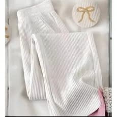 Calça Pantalona Feminina Canelada Cintura Alta com Elástico e Bolso Moda Casual Confortável Premium