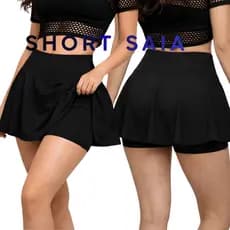 Short Saia Academia Feminino Cintura Alta Suplex Rodado Fitness Tapa Bumbum