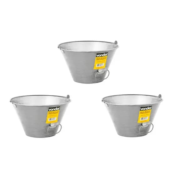 Kit 3 Balde Metálico Concreto Construção 10 Litros VONDER