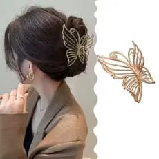 Presilha de cabelo elegante com borboleta dourada, prendedor de tubarão vintage de liga para rabo de cavalo, presilha