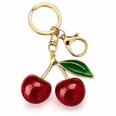 Chaveiro Dourado Tipo Pingente Cereja Fecho Mosquetão Lagosta e Argola