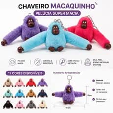 Chaveiro pelucia Varias Cores Multiuso Macaquinho kipli para Bolsas Mochilas e Chaves